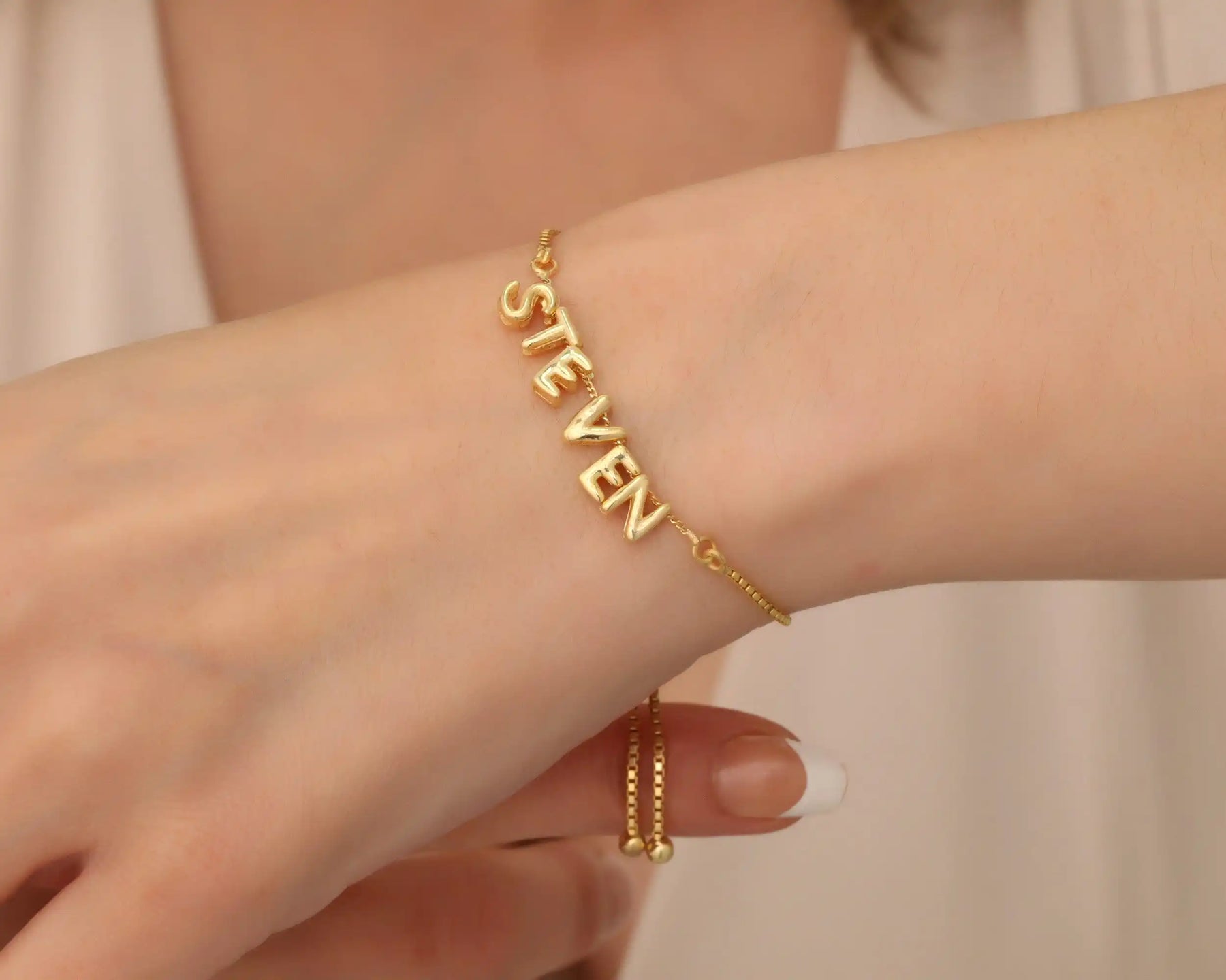 3D Bubble Initial Letter Chain Bracelet