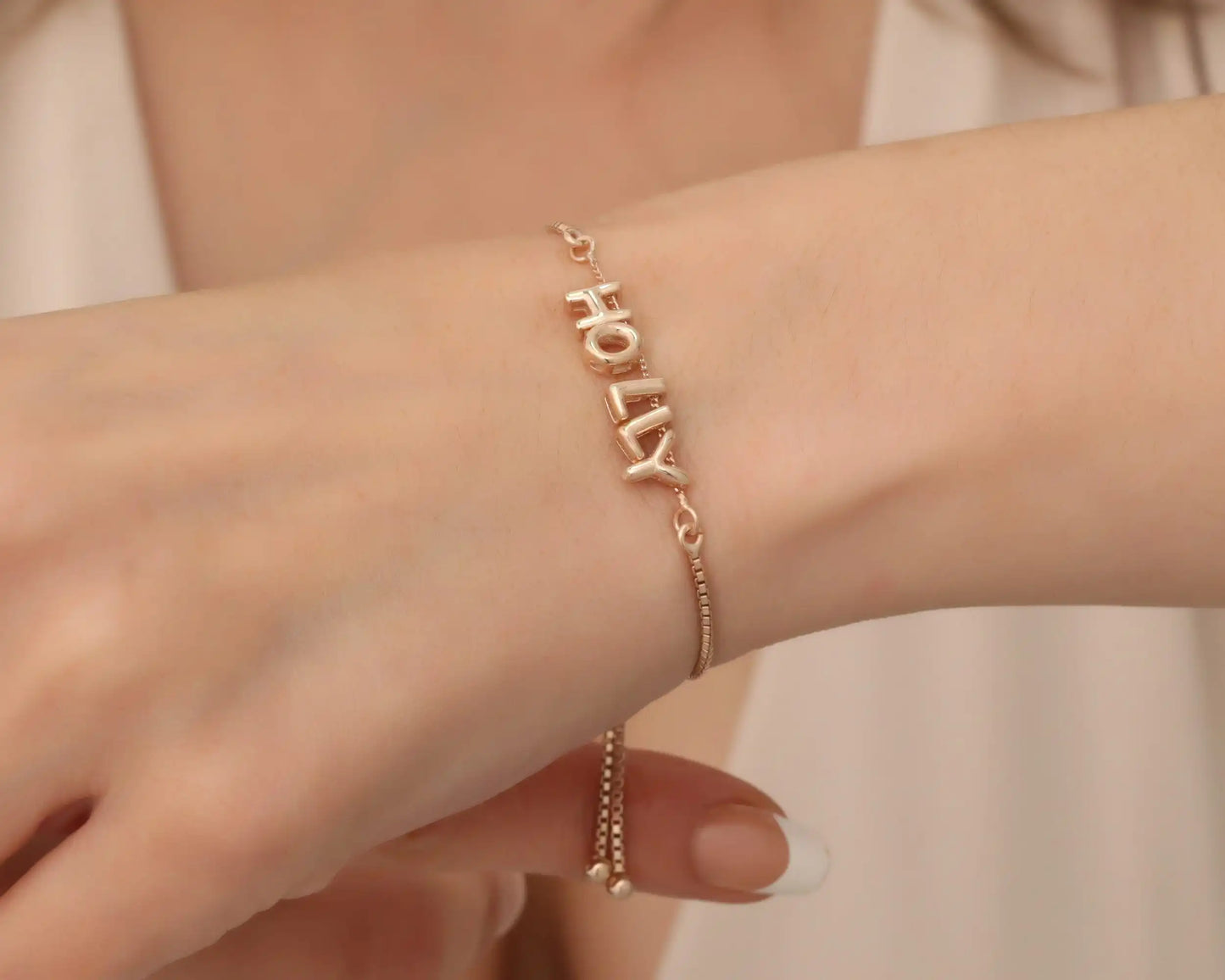 3D Bubble Initial Letter Chain Bracelet